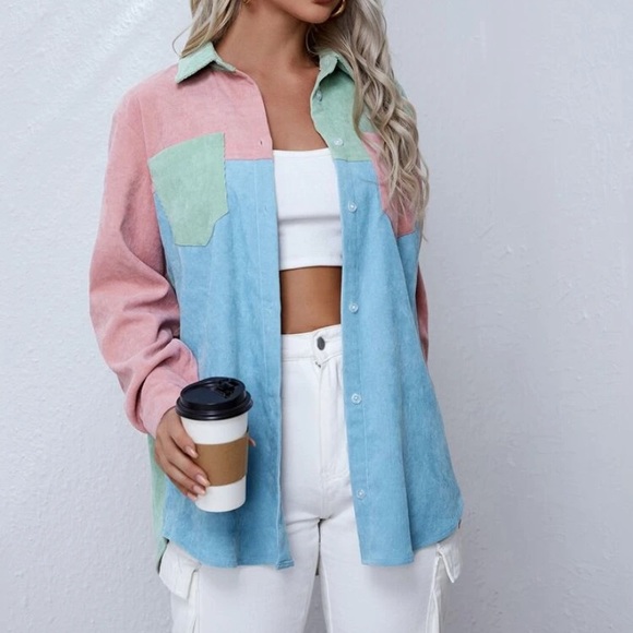 Delilah Wear Tops - Corduroy color block  top